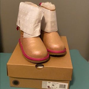 Ugg Girls Bailey Bow Shimmer Tan & Pink